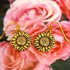 Handmade Earrings: Brass Sunflowers